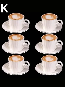 Coffee Cup Set Of 6 With Saucers, 3.5 OZ Ceramic Espresso Cups, Deco Golden Turkish Coffee Cup Gift For Cappuccino, Latte, Cafe Mocha And Tea - trắng - Xem 11