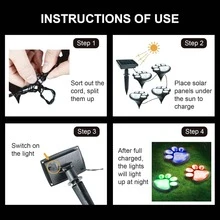7.87ft Paw Print Solar Lights - Dog Cats Animal Solar String Lights (Set Of 4) Outdoor Waterproof, Cat Puppy Animal Décor Walkway Lighting, Gifts For Pet Lovers - 彩色 - 查看 4