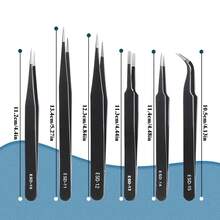 6pcs Precision Tweezers Set Features Upgraded Anti-Static Stainless Steel Curved Tweezers, Suitable For Electronics, Laboratory Work, Jewelry Making, Crafts, Welding, And More. - Multicolor - View 1