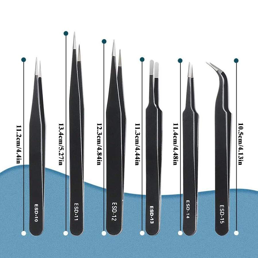 6pcs Precision Tweezers Set Features Upgraded Anti-Static Stainless Steel Curved Tweezers, Suitable For Electronics, Laboratory Work, Jewelry Making, Crafts, Welding, And More. - Multicolor - View 1