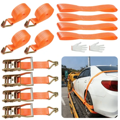 4/8X Heavy Duty Ratchet Ties Down Straps Lashing Cargo Luggage Down Straps 5cm-4 Meter Lashing Cargo Luggage 5000KG