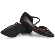 Women's Slingback Pointed Toe Flat Shoe Fashion Mule 6773 - 咖啡棕 - 查看 3