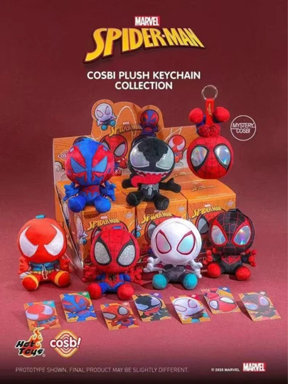  Hot Toys Spider-Man Cosbi Flocked Blind Box, Marvel Spider-Man Flocked Blind Bag, Cute Creative Small Figurine Decor, Ghost Spider, Scarlet Spider, Miles Morales, Spider-Man 2099, Teenage Blind Box Gift, Multi-Scene Applicable