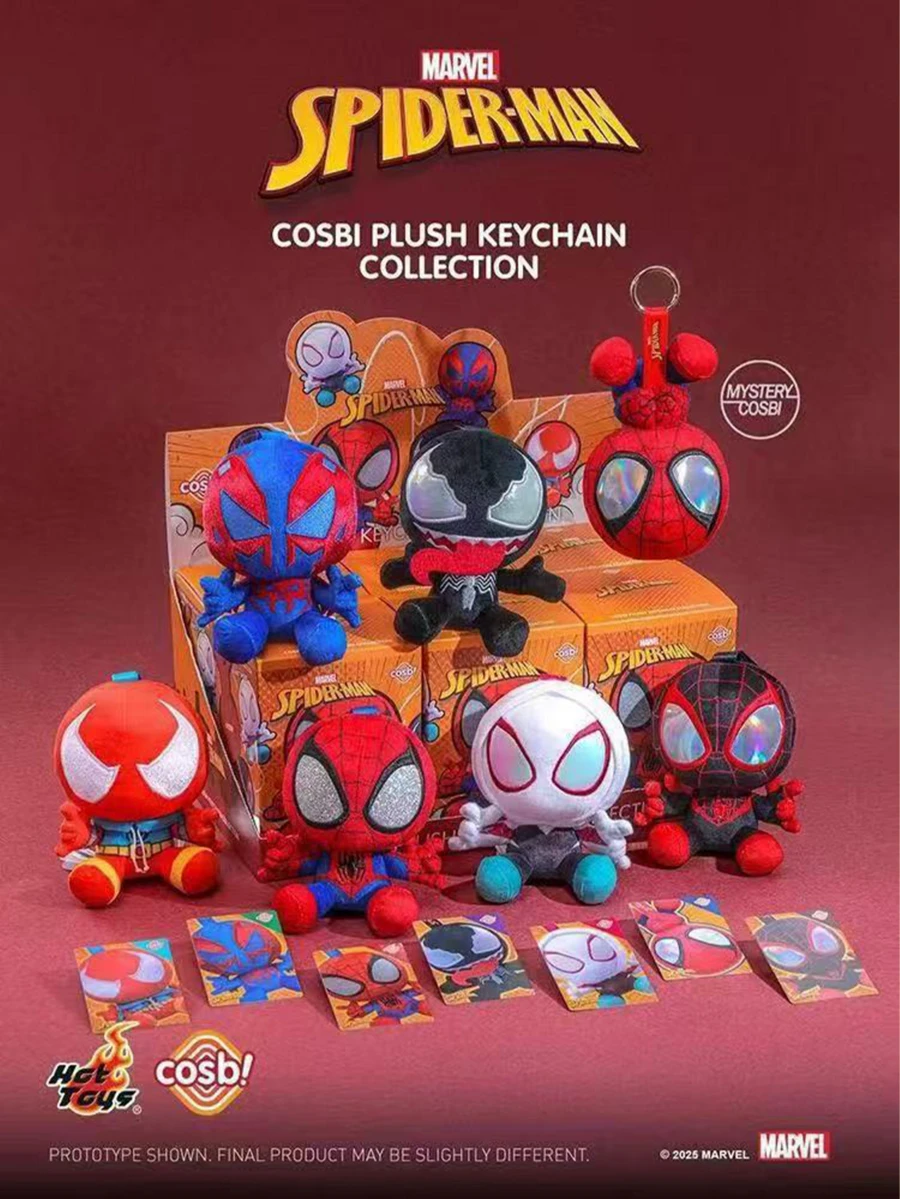 Marvel Hot Toys 蜘蛛侠 Cosbi 植绒盲盒，漫威蜘蛛侠植绒盲袋，可爱创意小摆件，幽灵蜘蛛侠，猩红蜘蛛侠，迈尔斯·莫拉莱斯，蜘蛛侠2099，青少年盲盒礼物，多场景适用 - 彩色 - 查看 1