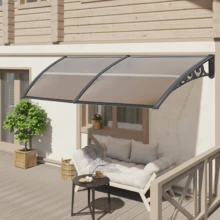 Front Door Canopy, Front Door Shelter, Rain Protection, Door Roof, Lean-To Canopy, Awning Canopy, Transparent Door Canopy, Outdoor Door Roof, Sun Protection (Brown) - A - 查看 4