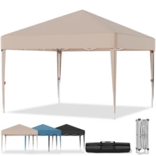 DEVOKO 3x3m Folding Pavilion With 4 Removable Side Panels, Foldable Garden Tent, Waterproof And Stable, Height Adjustable Party Tent, UV Protection 50+, For Camping - Beige - View 1