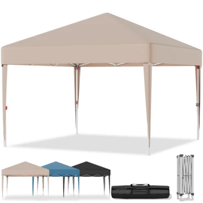  DEVOKO 3x3m Folding Pavilion With 4 Removable Side Panels, Foldable Garden Tent, Waterproof And Stable, Height Adjustable Party Tent, UV Protection 50+, For Camping