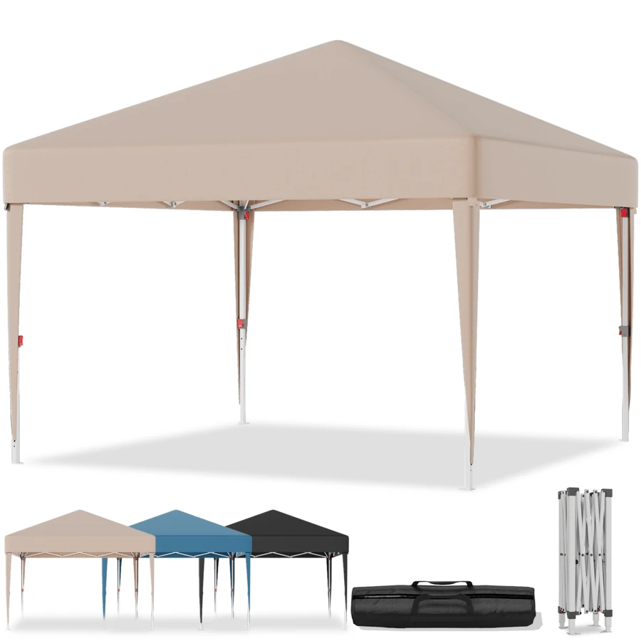 DEVOKO 3x3m Folding Pavilion With 4 Removable Side Panels, Foldable Garden Tent, Waterproof And Stable, Height Adjustable Party Tent, UV Protection 50+, For Camping - Beige - View 1