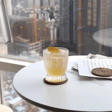 1pc Curved Vertical Striped Glass Cup, High Quality Glass Cup, Elegant Round Vertical Striped Cup, Whiskey Glass, Coffee/Milk Cup - Clear - View 6