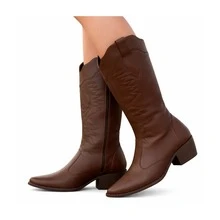 Women's Western Texan Country Rodeo Boots, High Top, Elongated Toe. - Café integral - Ver 4