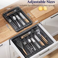 Organizador expandible para cubiertos, estante de almacenamiento de cubiertos de gran capacidad, apto para cajones, encimeras y armarios, accesorios de organización de cocina - Multicolor - Ver 7