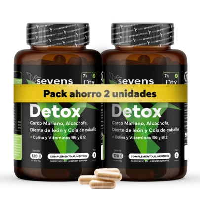 SEVENS NUTRITION Lot de 2 sachets de chardon-Marie avec artichaut, pissenlit, choline et prêle | 240 gélules détox pour le foie et le côlon | Complément alimentaire naturel enrichi en vitamines B6, B9 et B12