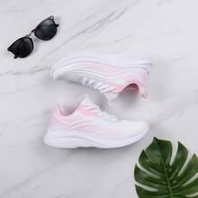 Tenis de mujer casuales y deportivos, zapatillas de malla transpirable con suela de goma suave, zapatos para mujer cómodos y ligeros para correr, tenis para mujeres con cordones y plataforma de estilo moderno y elegante, calzado deportivo con amortiguación y suela flexible de alta calidad. - Rosa - Ver 2