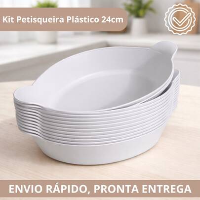 Kit com 20 Travessas Petisqueiras em Plástico Branco Resistente 24cm - Servir comidas, churrasco, petiscos