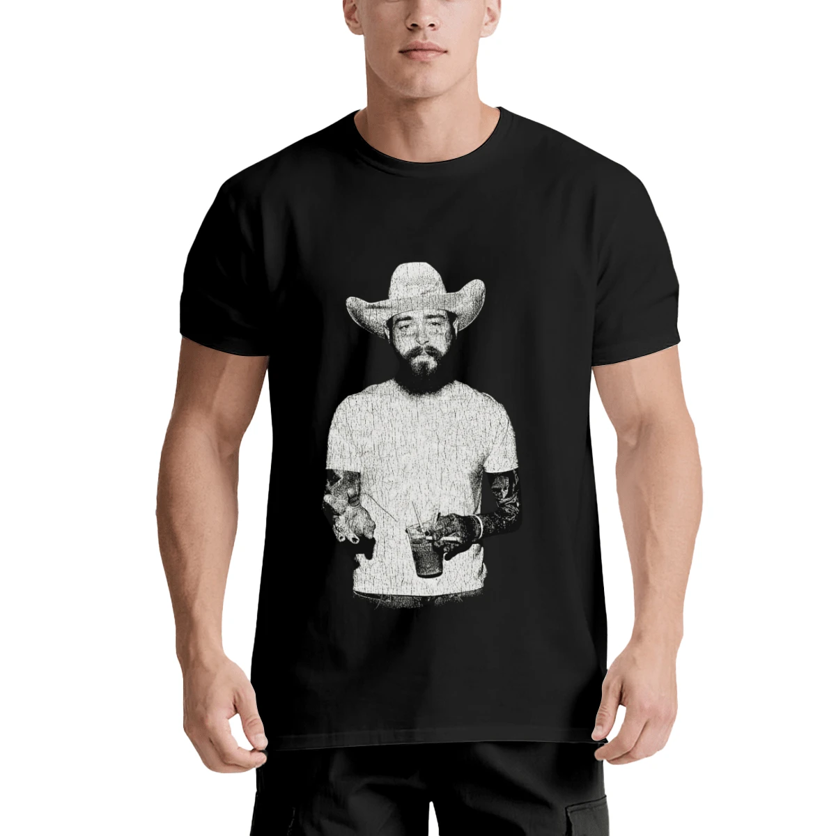 Plus Size Men I Had Some Help Cowboy Hat Graphic-ShirtPremium Cotton Casual Style Short Sleeve Round Neck WashableIdeal Wallen Malone Merchandise Everyday Clothing Cowboy Hat Theme - Black - View 1