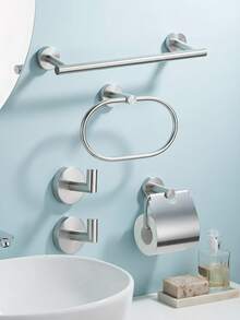 1 pieza Toallero de baño de acero inoxidable con instalación por taladro, portarrollos, barra de almacenamiento multifuncional, talla grande estable - Plata americana - Ver 3