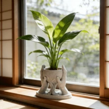 1pc Sculptural Vase With Marble Color Tone, Ins Style Desktop Decor, Succulent Planter - A - View 6