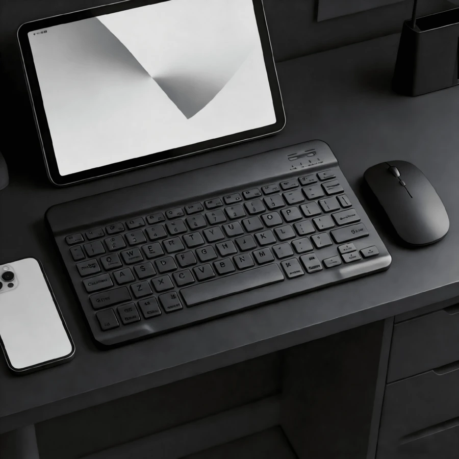 Kit Teclado y Mouse Bluetooth Pastel para Chicas | Teclado Ultra Delgado Silencioso con Teclas Cuadradas | Recargable, Compatible con 3 Sistemas y Todos los Dispositivos - Negro - Ver 1