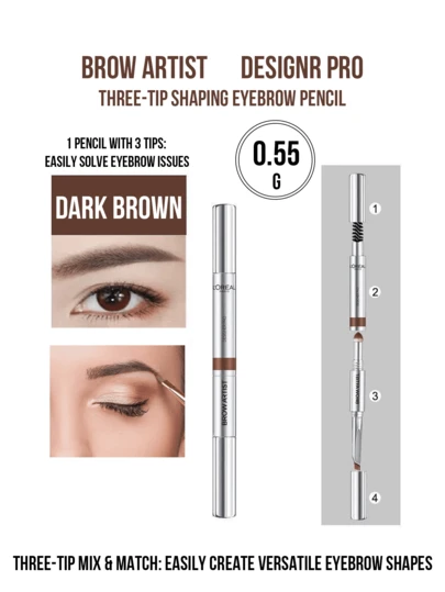L’Oreal Paris Makyaj Sanatçıları İçin 3'ü 1 Arada Kaş Kalemi, #Koyu Kahverengi, 0.55g/0.019oz, Kaş Şekillendirmek İçin 1mm Açılı Uç, Pudra Dolgusu İçin Sünger, Karıştırma İçin Spiral Fırça, Suya ve Tere Dayanıklı, Yeni Başlayanlar, Öğrenciler, Ofis Çalışanları, Günlük Yolculuk, Geziler, Partiler İçin Doğal Kaş Makyajı, Arkadaşlar/Sevdikleriniz İçin İdeal Hediye