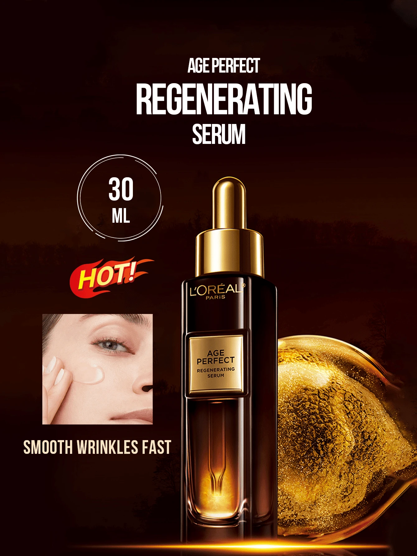 L’Oreal Paris Age Perfect赋活精华液 7.5/30ml，蕴含10%乳香胶原蛋白，黑松露抗衰老配方，抚平皱纹，紧致轮廓，清爽不油腻，高端护肤，日常奢华护肤必备，热门抗皱产品