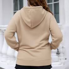 Moletom Feminino Blusa de Frio Casaco Blogueira Canguru Flanelado Com Capuz Estilosa Estampa Borboleta Inverno - Bege - Visão 4