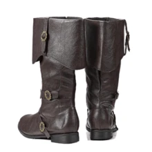 Mens Medieval Renaissance Cosplay Boots Halloween PU Leather Mid Calf Vintage Pirate Viking Shoes - nâu sẫm - Xem 7