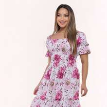 Women's Dress, All-Over Leaf Print, Boho Style, Fabric, Hem With Ruffles, Gathered Ruffles, Long Style, Beach, Night, Birthday Party, Baby Shower, Garden, Photoshoot - HOA MÀU ĐỎ - Xem 3