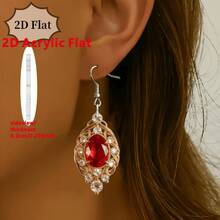 Vintage Red Gem 2D Flat Acrylic Earrings Formal Events, Ideal Gift For Women Who Love Retro Luxury Accessories - Multicolor - View 4