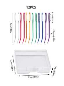 12支/套 弯头铝制大眼编织针，粗线缝纫针，适用于毛衣、手工缝纫，红/紫/绿/银/蓝/黄各2支，盒装 - 盒裝彎針 - 查看 7