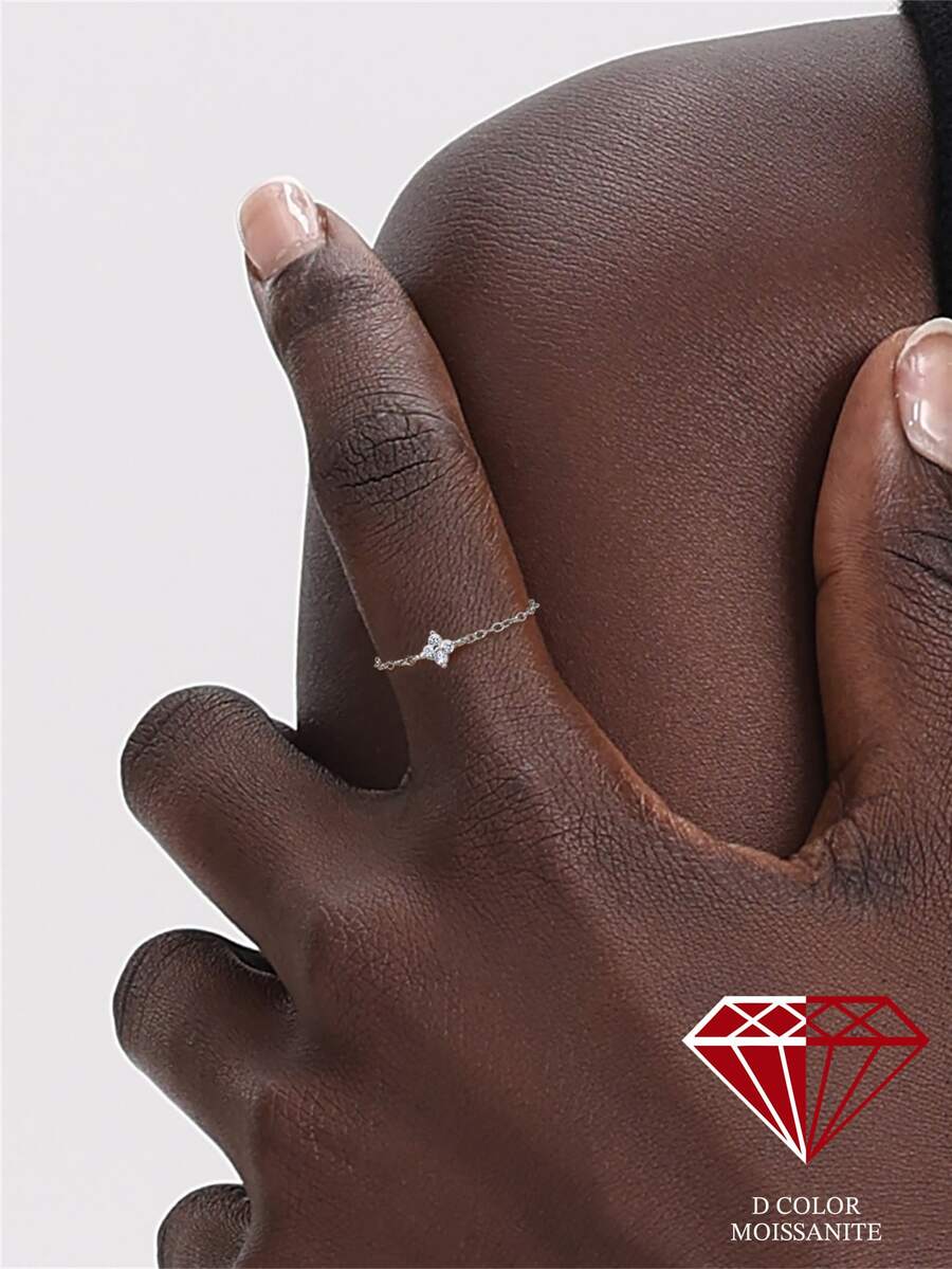 1枚925纯银莫桑石时尚四叶草可调节戒指，精美首饰，适合女性日常佩戴、派对、婚礼和宴会等场合。 - 銀色 - 查看 1