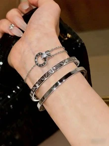 مجموعة 3/1 قطعة من أساور الفولاذ المقاوم للصدأ المرصعة بالراين، سلسلة الخصر الصغيرة، مجموعة أساور فاخرة خفيفة الوزن، مزينة بالراين، تصميم عصري، ألوان متنوعة، مقاومة للتلاف، مناسبة للاستخدام اليومي للنساء - فضي - مشاهدة 5