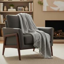 Luxurious Striped Sofa Throw 180x240 Handmade Decoration - gris con línea blanca - View 2