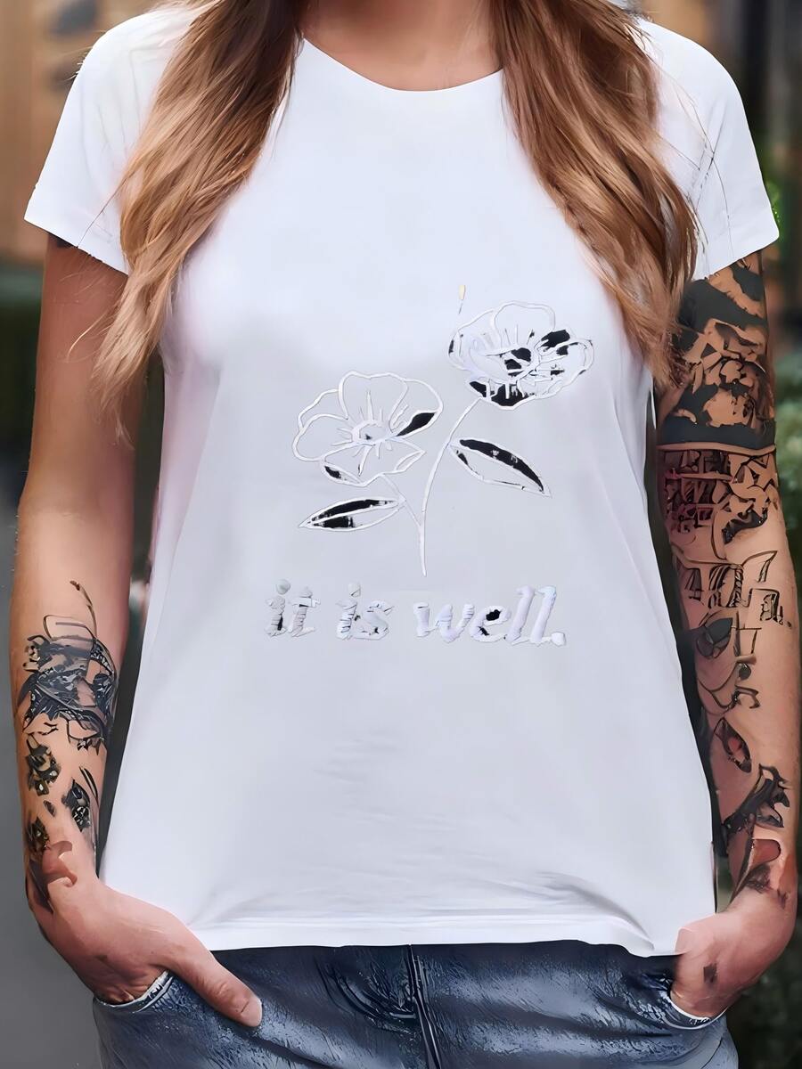 Está Bien| T-shirt De Flores, Camiseta Cristiana, Camiseta Floral De Mujer, Ropa Botánica De Flores Silvestres Camiseta - Blanco - Ver 1