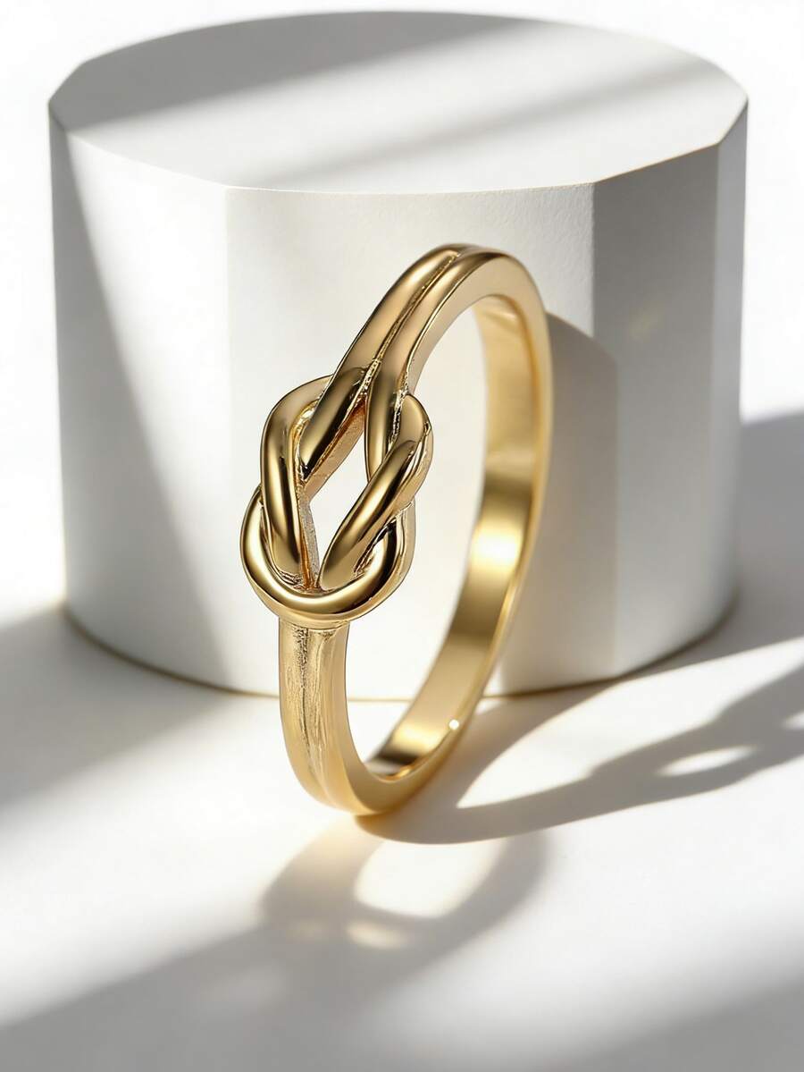 Charm-In Women's Plated Gold Twist Ring, Minimalist Design, Suitable For Daily Commute And Dates, Romantic Gift For Girlfriend Or Best Friend - Gold - View 1