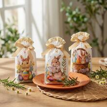 50个复活节兔子抽绳礼品袋，卡通兔耳朵造型，带提手塑料糖果袋，可用于盛装复活节糖果，也适用于节日派对、生日或复活节派对用品。 - 多色 - 查看 2