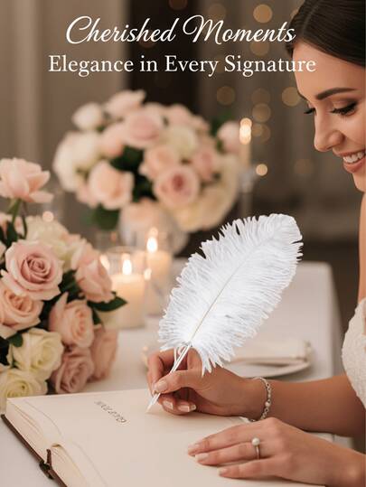 3pcs White Feather Ballpoint Pen Set, Fashionable Vintage Creative Pen, Light Luxury Decorative Pen, Suitable For Wedding Guest Signing, Business Office, Calligraphy Journal, Desktop Display, Photography Prop, Gift For Birthdays And Holidays