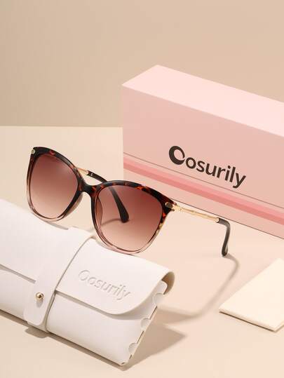  1pc Oosurily Retro Ombre Leopard Print Bohemian Style Fashion Decorative Glasses, Stylish And Elegant Brand Design, Comes With Storage And Cleaning Cloth, Suitable For Daily Life, Gaming, Office, Reading, Travel, Back To School, Weekend Outfit, Date, Gift