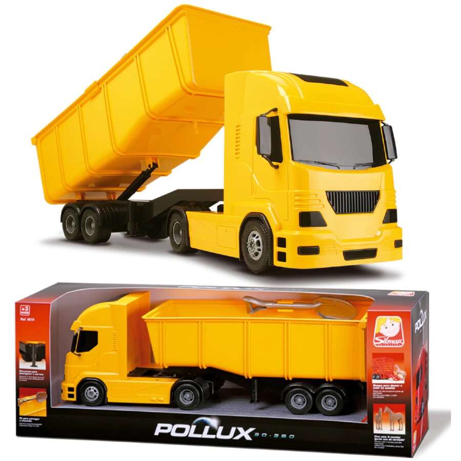 Caminhão Basculante Caçamba Grande Articulado Com Pá - Silmar Brinquedos - Amarelo - Visão 1