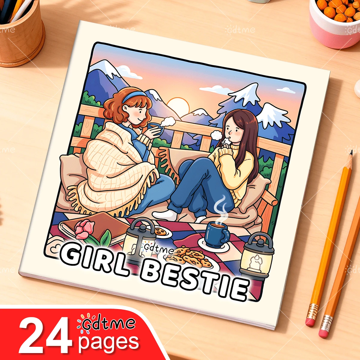 GDTME Libro "Mejores Amigas" de 20 cm de largo, con 24 páginas interiores gruesas, libro para colorear con temática de amistad, dibujos hechos a mano sobre hermandad y amistad, adecuado como regalo para Pascua, Día de la Amistad, Día de la Madre, libro para colorear para adultos, útiles de oficina y escolares