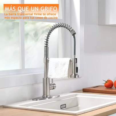 Grifo de Cocina Extensible Acero Inoxidable Níquel Cepillado Monomando Mezclador 360°
