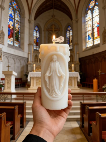 1支圣母玛利亚蜡烛 - 宗教祈祷家居装饰，适合圣诞节、复活节和感恩节