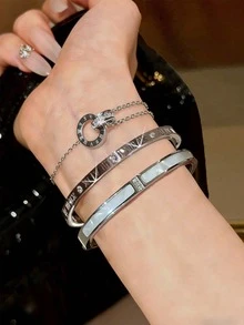 مجموعة 3/1 قطعة من أساور الفولاذ المقاوم للصدأ المرصعة بالراين، سلسلة الخصر الصغيرة، مجموعة أساور فاخرة خفيفة الوزن، مزينة بالراين، تصميم عصري، ألوان متنوعة، مقاومة للتلاف، مناسبة للاستخدام اليومي للنساء - فضي - مشاهدة 15