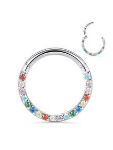 1pc G23 Titanium Cubic Zirconia 16G Nose Ring Spiral Septum Cartilage Earring Jewelry For Women - Gold 3 - View 12