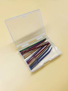 12支/套 弯头铝制大眼编织针，粗线缝纫针，适用于毛衣、手工缝纫，红/紫/绿/银/蓝/黄各2支，盒装 - 盒裝彎針 - 查看 3