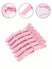 6/12Pcs Pink Salon Crocodile Hair Clips, Non-Slip Duckbill Sectioning Clamps & Seamless Bangs Clips, Professional Makeup Positioning & Hair Styling Tools, Multi-Function Barber Accessories For Women - Multicolor - View 1