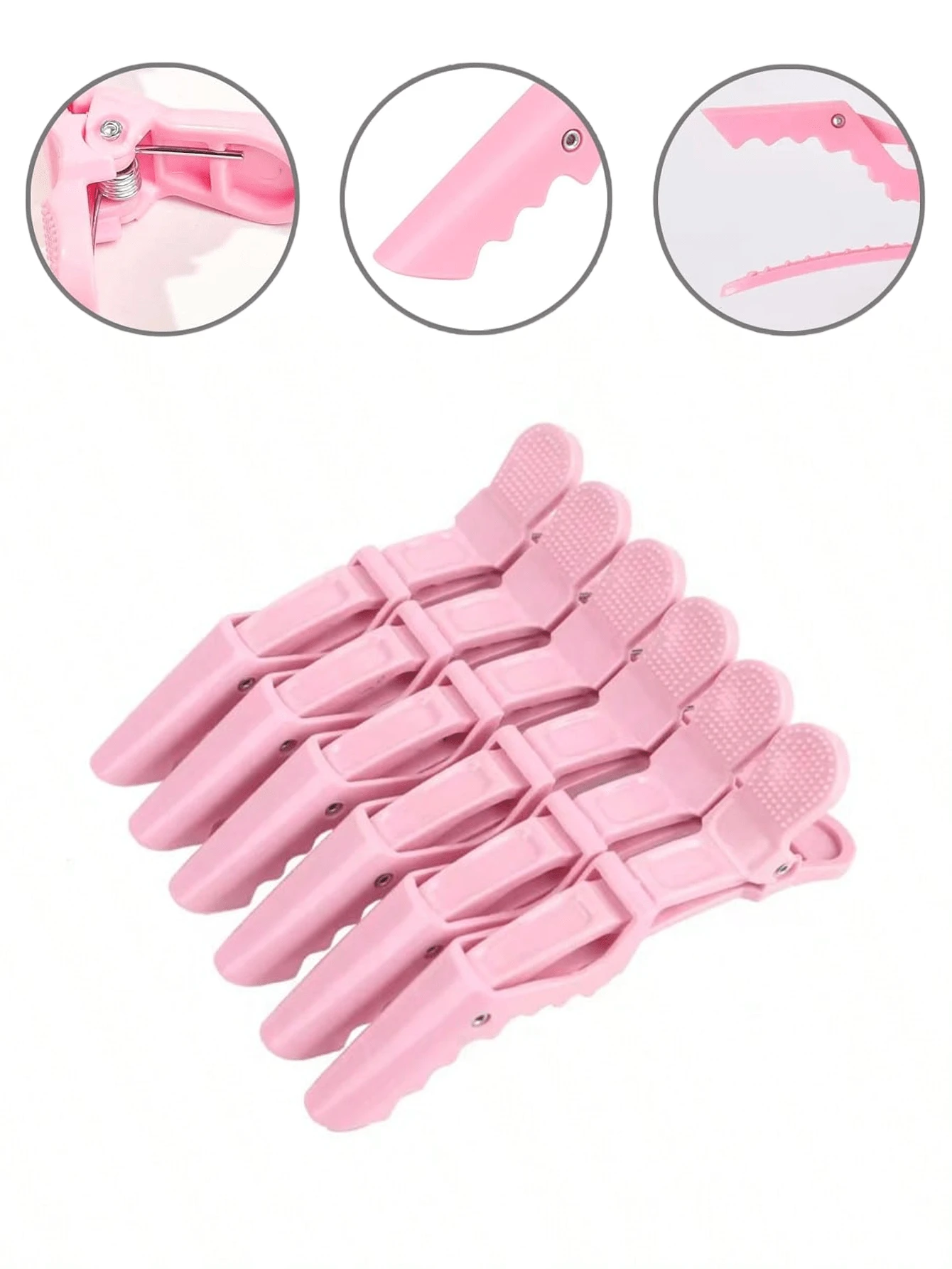 6/12Pcs Pink Salon Crocodile Hair Clips, Non-Slip Duckbill Sectioning Clamps & Seamless Bangs Clips, Professional Makeup Positioning & Hair Styling Tools, Multi-Function Barber Accessories For Women - Multicolor - View 1