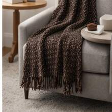 Luxurious Striped Sofa Throw 180x240 Handmade Decoration - 深棕色帶白色條紋 - 查看 10