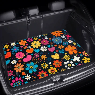 Easypie Selection 1PC Colorful Floral Trunk Mat - Featuring An Anti-Slip, Non-Slip Rubber Base For Your Car'S Interior, Offered In Black With A Bright Petal Pattern, Perfect For Both Storage And Decoration, A Solution For Trunk Organization