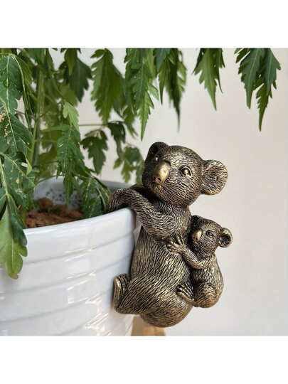 Bronze Koala Statue, Warm Mother And Baby Bear Garden Decor, Planter Hanger Pot Ornament - Suitable For Indoor And Outdoor, Plant Themed, Great For Thanksgiving, Mother's Day Gift