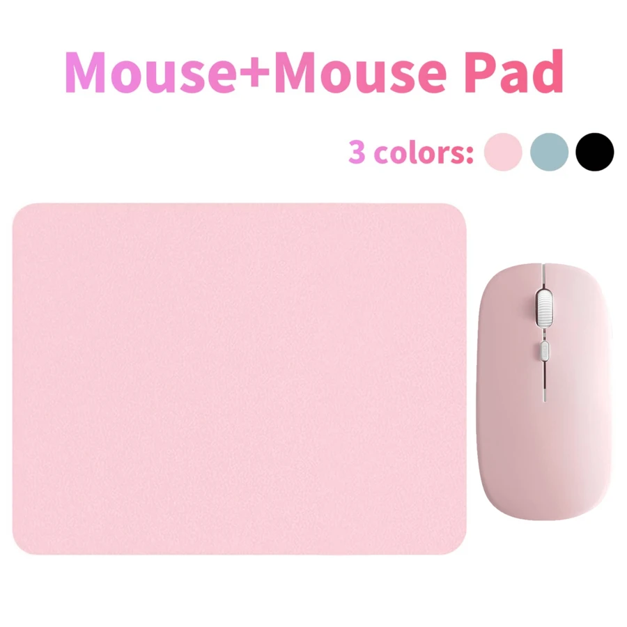 Wireless Bluetooth Mouse With Mouse Pad, Compatible With (IOS 13.1.2 And Above)/Laptop/, Silent Mini Mouse, Compatible With Android/Windows/Linux Systems, PU Leather Solid Color Mouse Pad, Suitable For Home, Office, School - Multicolor - View 1